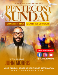 Orange Professional Pentecost Sunday Service Flyer template