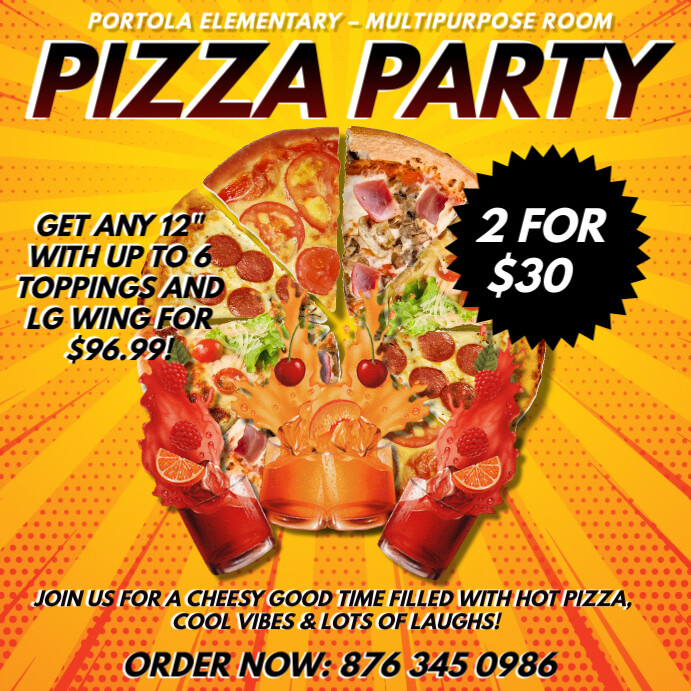 Orange Professional Pizza Party Instagram Post Template | PosterMyWall