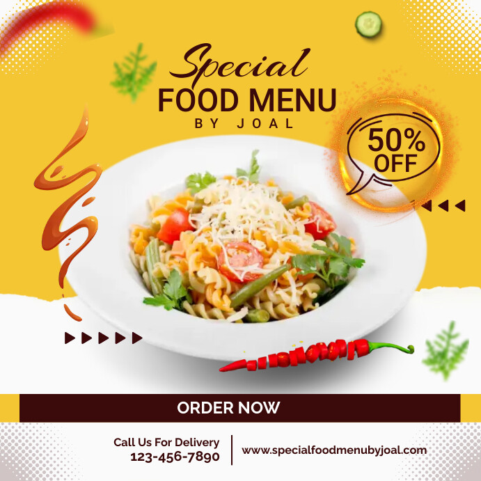 Orange Professional Special Food Menu Instagr Publicação no Instagram template