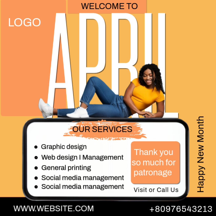 Orange Professional Welcome To Month Of April Instagram Post Template ...