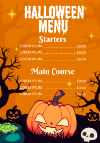 Orange Pumpkin Halloween Menu A4 template