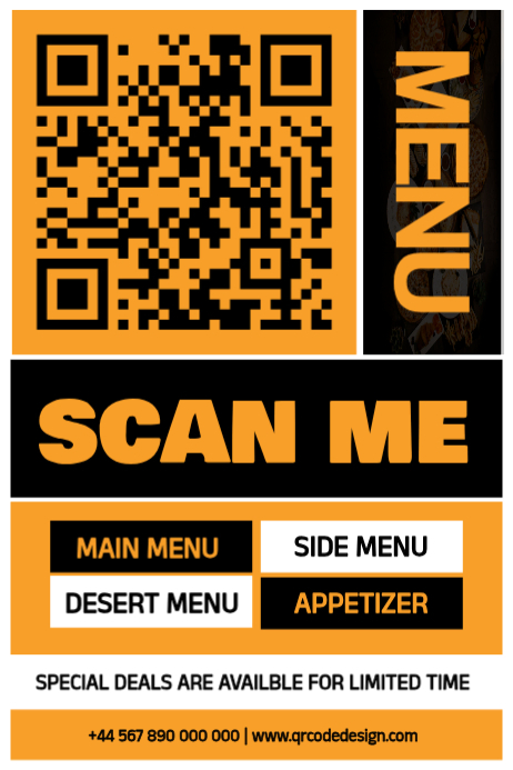 Plantilla de Orange QR Code Menu Poster | PosterMyWall
