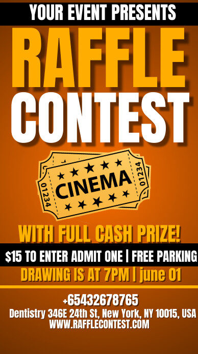 Orange  Raffle Contest Digital Display (9:16) template