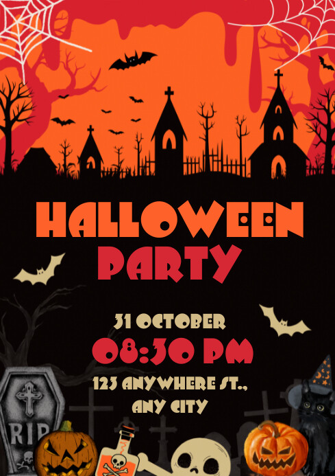 Plantilla de Orange Red Black Modern Halloween Party Poste | PosterMyWall