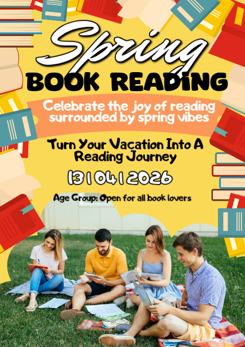 Reading Program Event Flyer Example Orange Spring Book Reading Event A1 Template | PosterMyWall