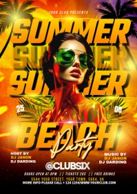 Orange Summer Beach Party Flyer A6 template