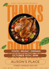 Orange Thanksgiving Dinner Invite Flyer A3 template