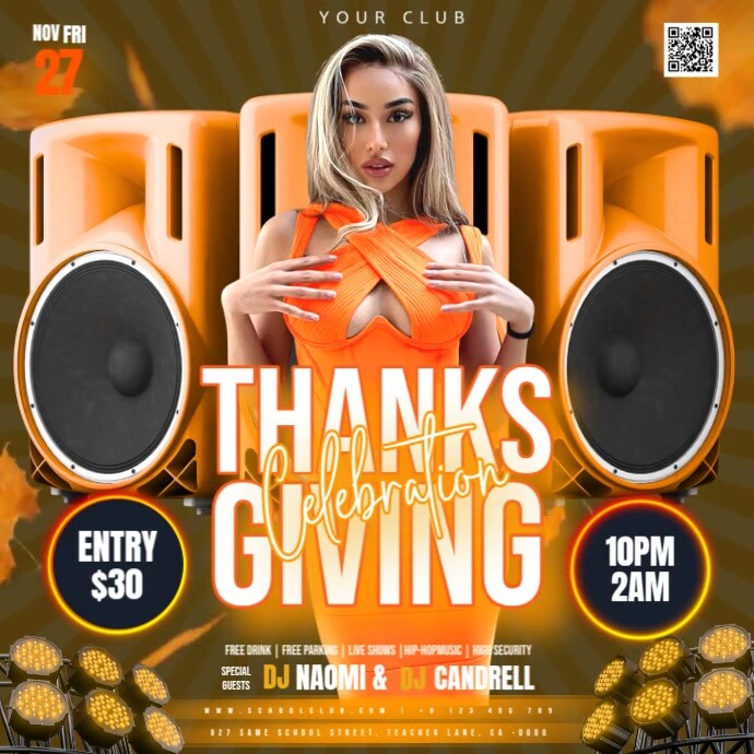 Orange Thanksgiving Party Event Design Template Kvadrat (1:1)