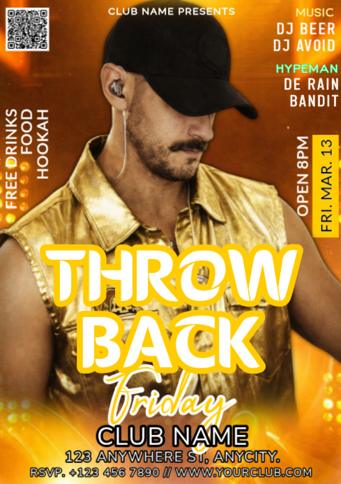 Orange Throwback Friday Night Party Invitation Social Media A4 Template ...