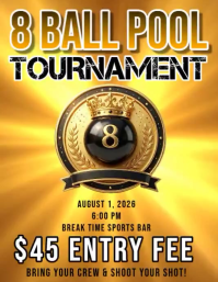 Orange Typographic 8 Ball Pool Tournament Flyer Video Iflaya (Incwadi ye-US) template