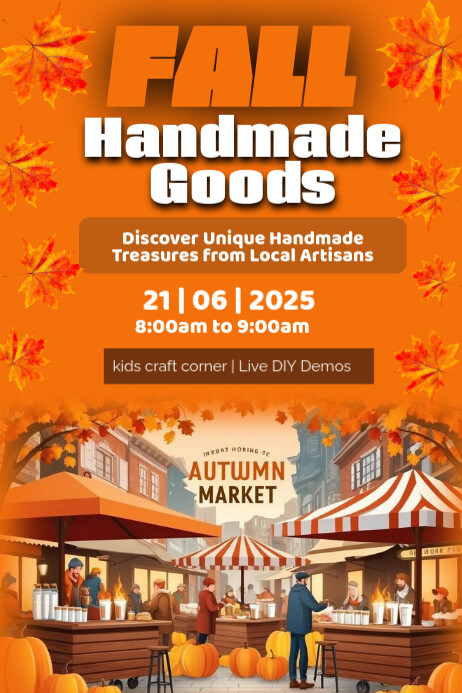 Orange Typographic Fall Handmade Goods Poster Template | PosterMyWall