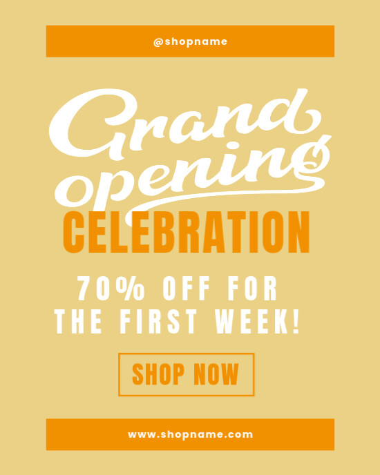 Orange Typographic Grand Opening Celebration Promotional Sale Discount Offer Instagram Portrait template