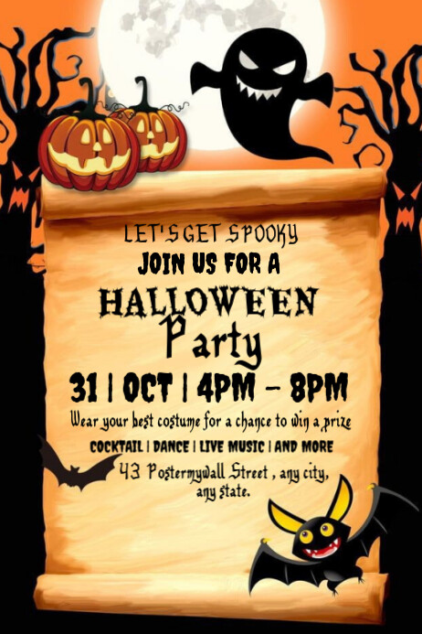Orange Typographic Halloween Party Poster Template | PosterMyWall