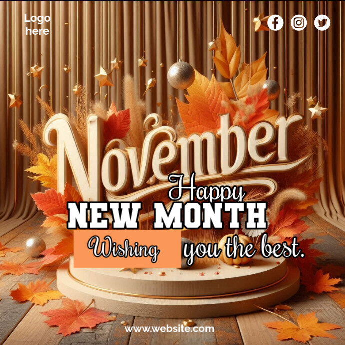 Orange Typographic November New Month Poster Instagram Post Template ...