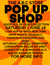 Orange Typographic Pop-Up Shop Event Flyer Iflaya (Incwadi ye-US) template