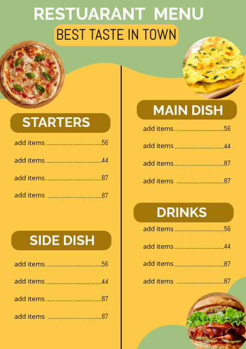 Orange Typographic Restuarant Menu  A4 template