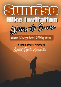 Orange Typographic Sunrise Hike Invitation  A1 template