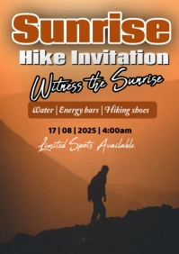 Orange Typographic Sunrise Hike Invitation  A1 template