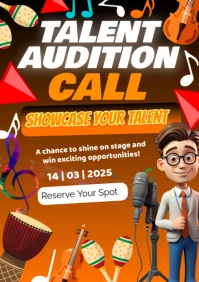 Orange Typographic Talent Audience Call A2 template