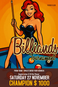 Orange Vintage Billiards Poster template