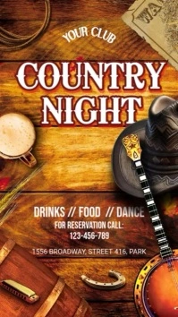 Orange Vintage Country Night Digital Display (9:16) template