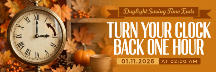 Orange Vintage Daylight Saving Time Ends Reminder Twitter Banner ...