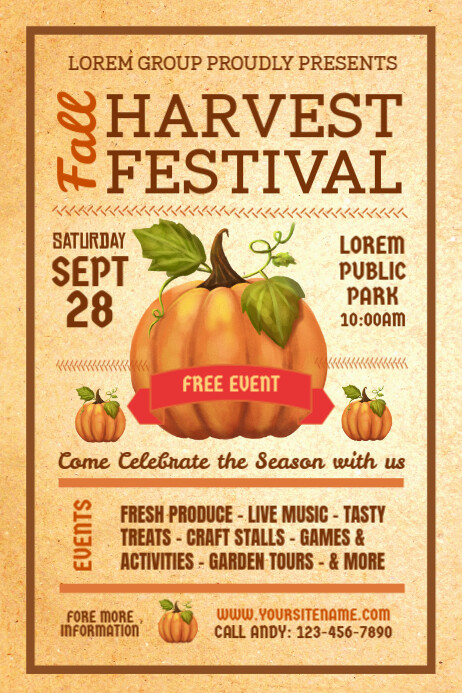 Retro Fall Poster Orange Vintage Fall Harvest Festival Poster Template | PosterMyWall