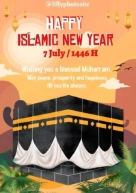 Orange Vintage Happy Islamic New Year  A4 template