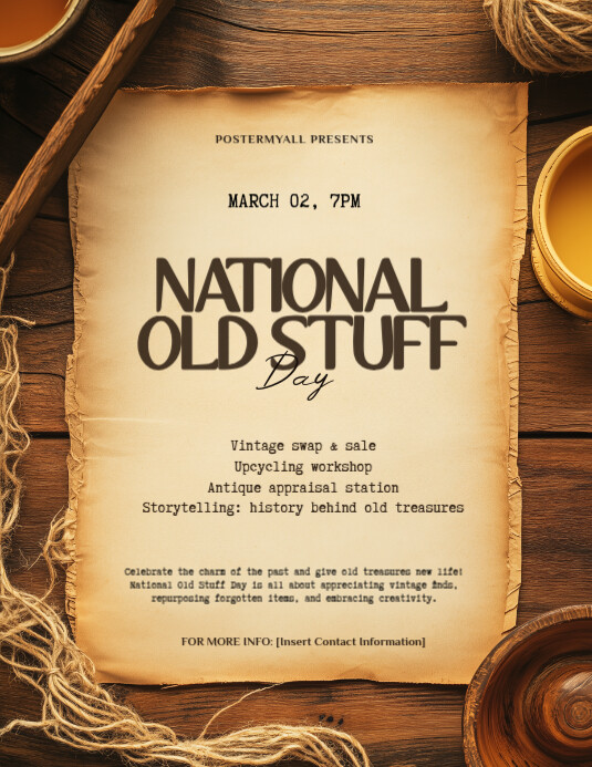 Orange Vintage National Old Stuff Day celebration event Flyer (us Letter) template
