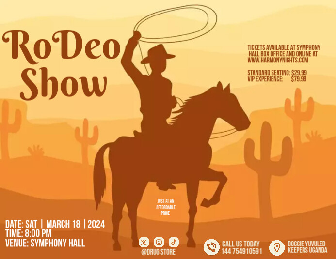Orange Vintage Rodeo Show  Flyer (us Letter) template