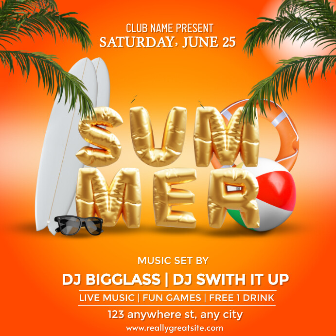 Orange Vintage Summer Pool Party  Instagram P Iphosti le-Instagram template