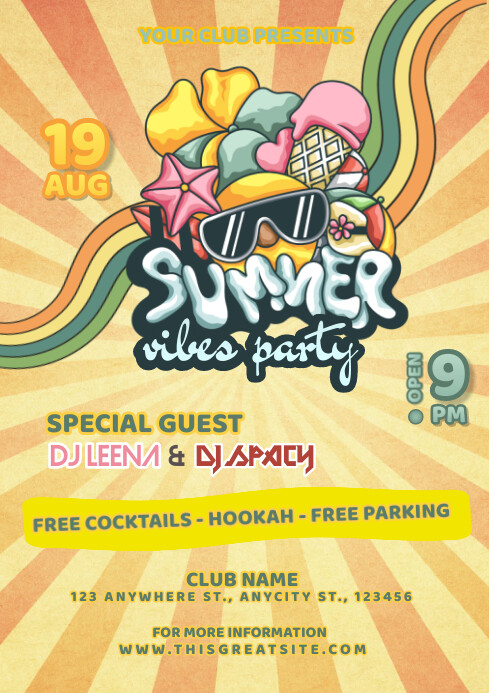 Orange Vintage Summer Vibes Party A4 template