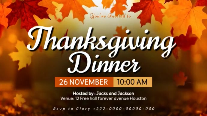 Orange Vintage Thanksgiving Dinner Invitation Digital Display Video ...