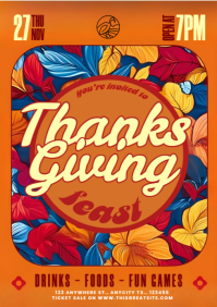 Orange Vintage Thanksgiving Feast Invitation A4 template