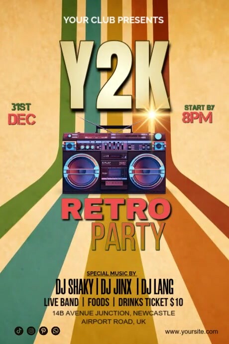 Orange Vintage Y2k Retro Party Poster Plakat template