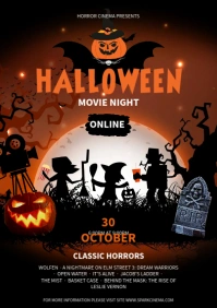Orange Virtual Movie Night Poster A4 template