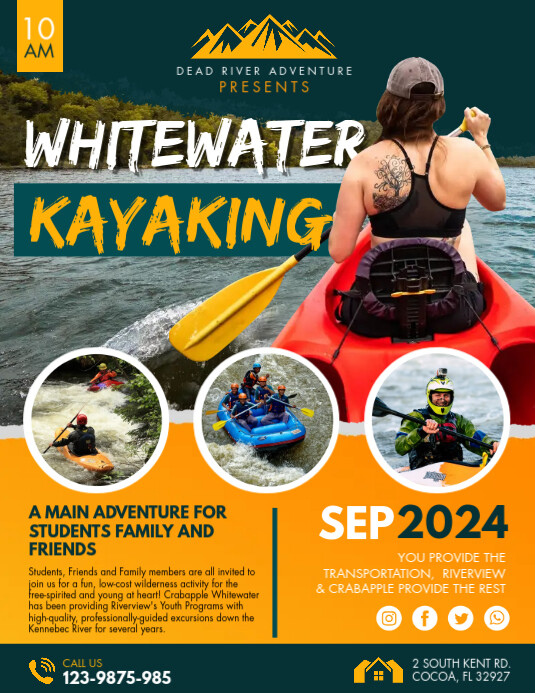 Kayaking Invitation Orange Water Kayaking Adventure Tour Flyer Template | PosterMyWall