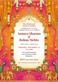 Orange Wedding Invitation A6 template