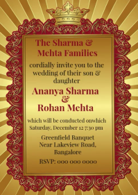 สีส้ม Wedding Invitation A6 Template