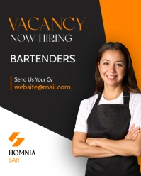 orange white and black Hiring Bartender Instagram Portrait Template – Hospitality Recruitment Post"