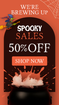 Orange white and brown Editable Halloween Sale Poster – Spooky 50% Off Template Instagram Story
