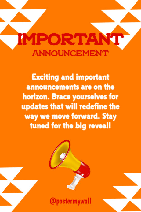 Orange white Typographic Important Announcement Poster Template ...
