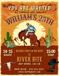 Orange wild west cowboy party flyer template