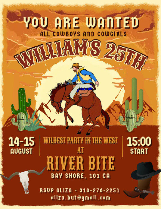 Orange wild west cowboy party flyer Template PosterMyWall