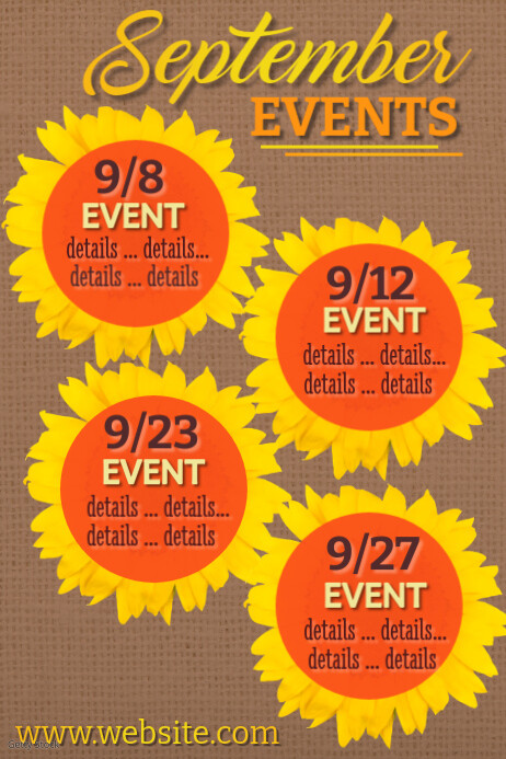 Orange/Yellow Floral September Events Poster Плакат template