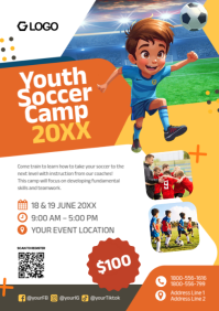 Orange Yellow Maximalist Youth Soccer Camp Flyer Poster  A4 template