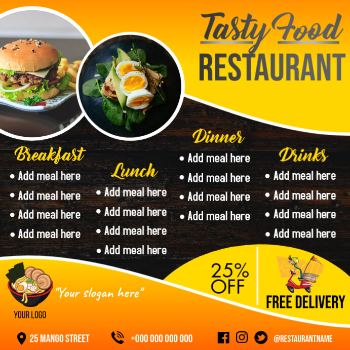 Order food online/ Restaurant menu Instagram-Beitrag template