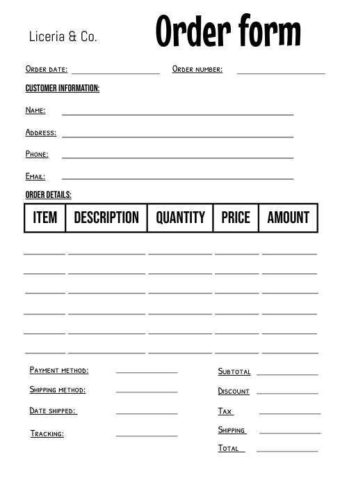 order form,purchase order form,business po A4 template