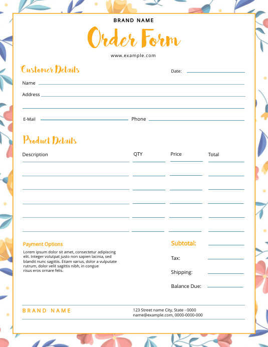 Custom Printable Order Form Template