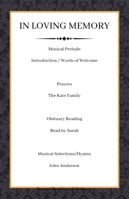 Order of Service Template Half Page Wide